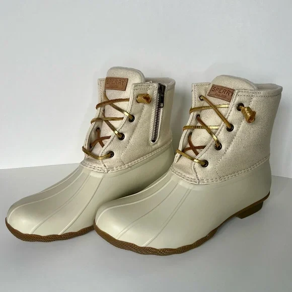 Sperry-Women’s-Saltwater Duck Boot-Size 10-Ivory/Shimmer Gold/Brown-NWOT - Picture 1 of 12